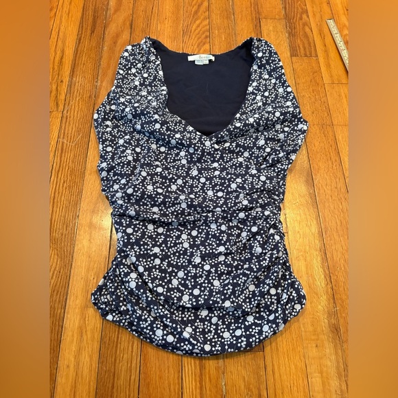 Boden Tops - Boden Navy Blue & White Ruched Sleeveless Top